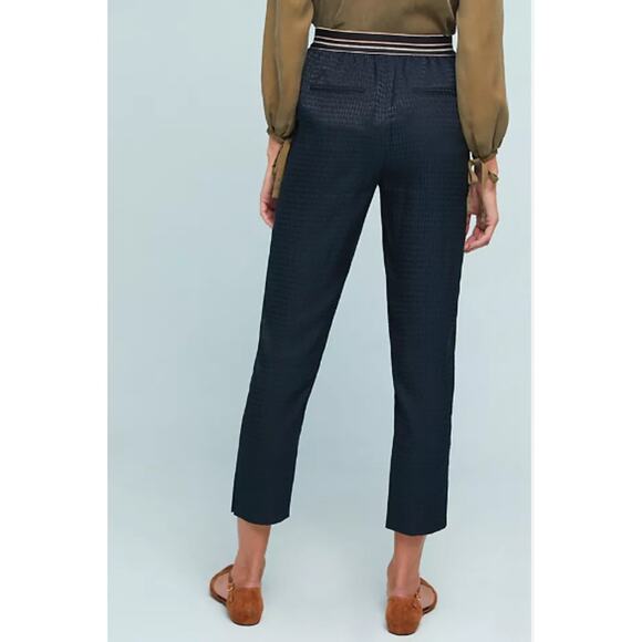 Anthropologie The Essential Pull-On Trouser Blue Satin Design Med - Picture 1 of 13